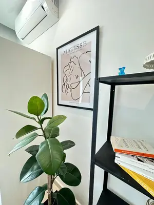 a plant in a room with a picture on the wall at Chic central Stay in Agdal in Rabat