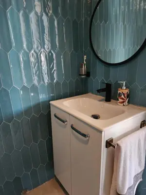 a bathroom with a sink and a mirror at Private and sunny apartment in central Casa in Casablanca