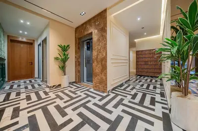 a hallway with a zebra patterned floor at New Cosy 1BR Autonome Fibre by- Global Home Stay in Casablanca