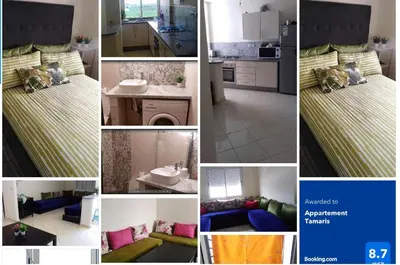 a collage of pictures of a kitchen and a room at Appartement Tamaris couple mariés in Tamaris