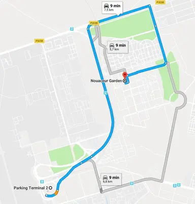 a map showing the approximate location of the new covenant centre at Nouaceur Garden Comfort and Serenity Casa Airport in Nouaseur