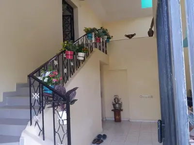 a staircase in a house with potted plants at villa waresa in Derroua