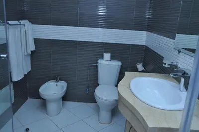 a bathroom with a toilet and a sink at HOTEL DELTA ATLAS in Casablanca