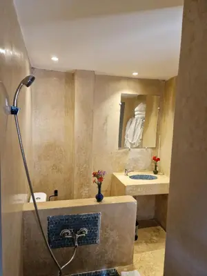 a bathroom with a shower and a sink at L'Oum Errebia in Azemmour