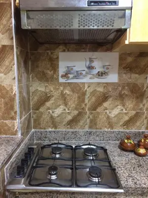 a stove top in a kitchen next to a counter at Home Sweet Home Just a 2-Minute Walk to the Tram