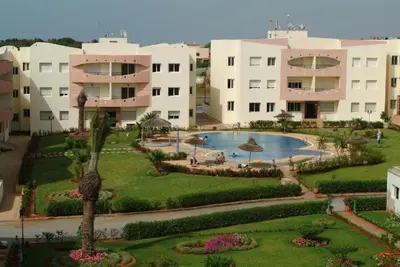an aerial view of a resort with a swimming pool at L Appartement évasion in Mohammedia
