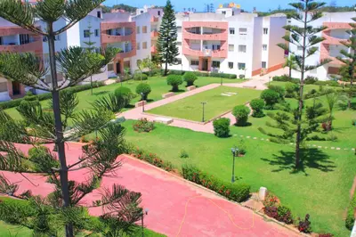 an aerial view of a park with trees and buildings at Mohammedia pour les vacances in Mohammedia