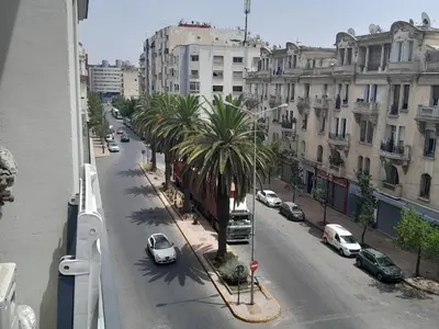 a view of a city street with palm trees and cars at Derb Omar,Tram (L1,L2,L3),Parking and wifi gratuit in Casablanca