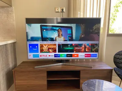 a flat screen tv sitting on top of a wooden table at #26 Maarif urban Massira near twin center casablanca in Casablanca
