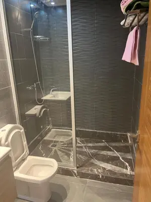 a bathroom with a shower and a toilet and a sink at Future apartments in Casablanca