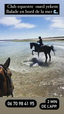 a person riding a horse in the water at Échappez à la ville , Appartement près de la nature, entre forêt et plage juste pour les familles in Skhirat
