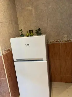 a white refrigerator with potted plants on top of it at Magnifique appartement proche Arribat Center in Rabat