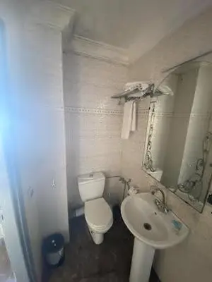 a small bathroom with a toilet and a sink at HOTEL AL MAMOUN in Casablanca