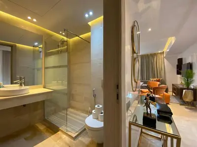 a bathroom with a toilet and a sink and a shower at La Corniche- Fab Design Ocean - By AppartAli in Casablanca