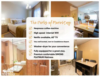 a collage of photos of a hotel room with a poster at AeroChic in Nouaceur
