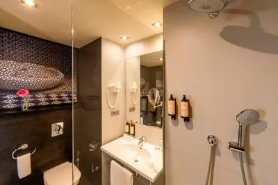 a bathroom with a sink and a toilet and a shower at Barceló Casablanca in Casablanca