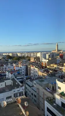 an aerial view of a city with an airport at Amazing view overlooking the ocean and Hassan 2 in Casablanca