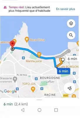 a screenshot of a map of a bus route at Splendid appartament a 3 Min de la mer et de la mosquée hassan 2 in Casablanca