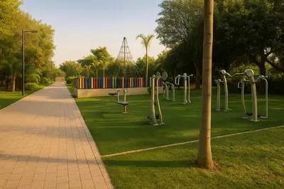 a park with a bunch of poles in the grass at Architects Haven in Luxury 3BR - Near Train & Tramway in Casablanca